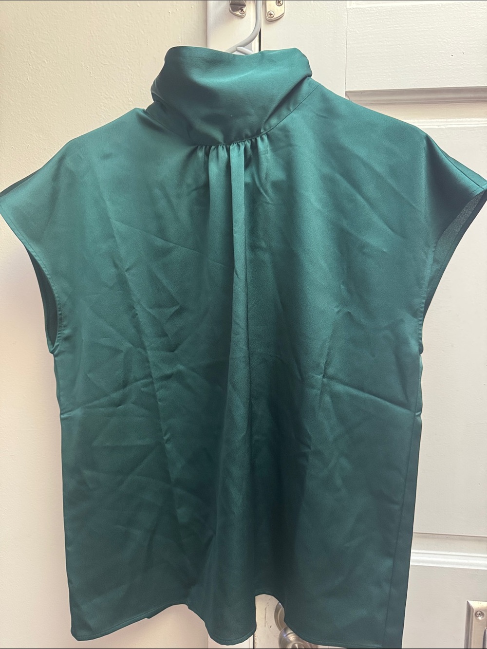 NWT Ann Taylor Factory Teal Green Mock Neck Cap Sleeveless Blouse- Large Petite